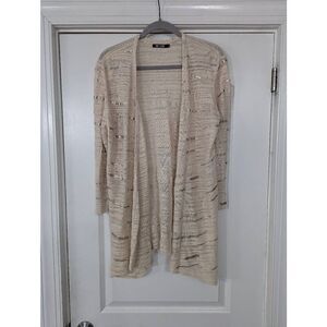 Nic+Zoe Cardigan women's size Large cream silver‎ open front linen blend tunic